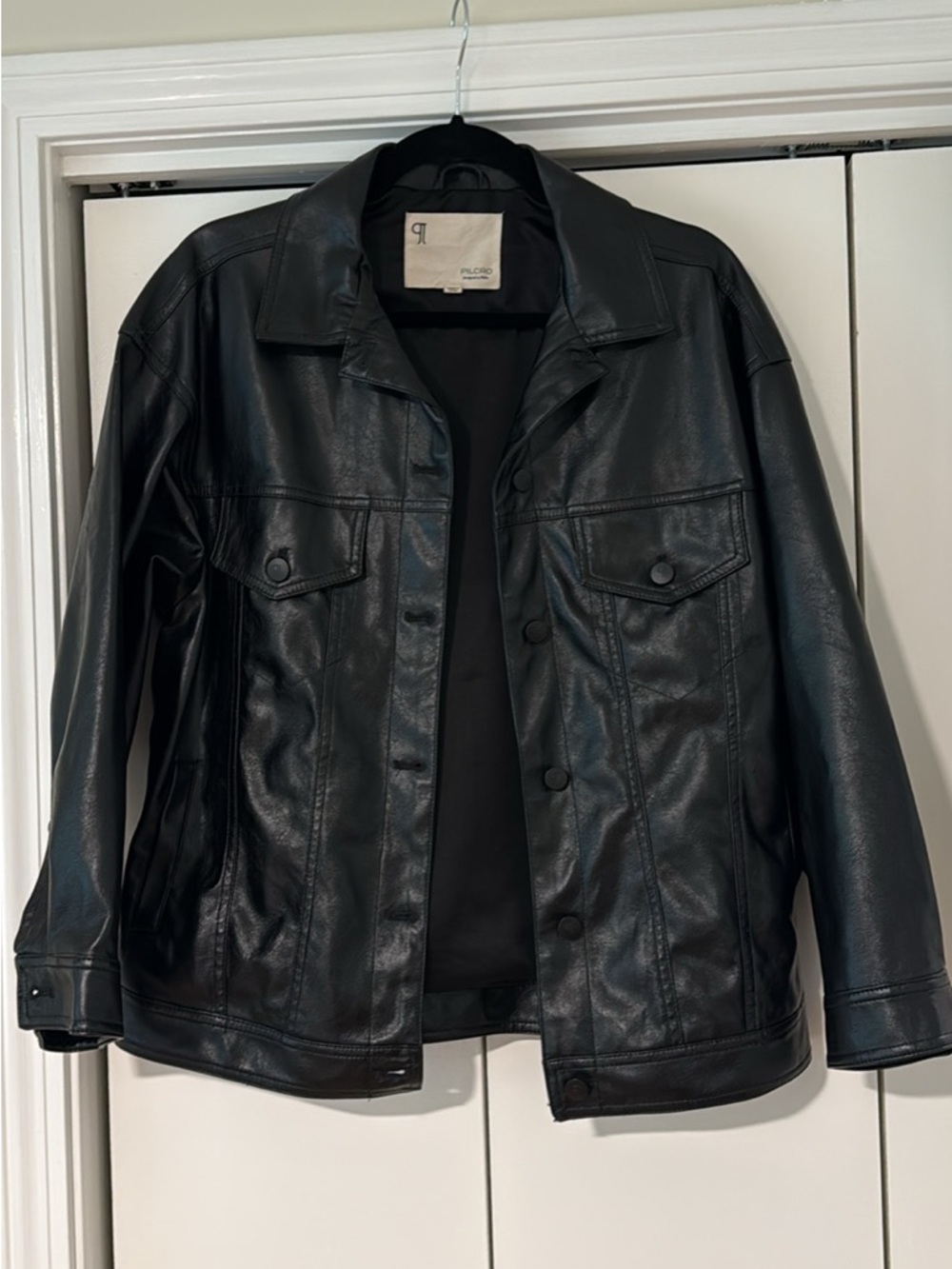 Pilcro Black Faux Leather Trucker Jacket